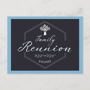 Carte Postale Invitation Arbre de Réunion Famille Bleu Moderne