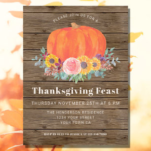 Carte Postale Invitation au dîner de Thanksgiving en bois de cit