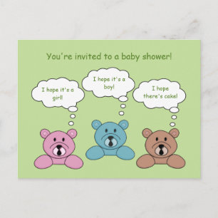 Carte postale Invitation Baby shower à trois ours