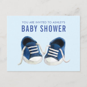 Carte postale Invitation Baby shower Basket bleu