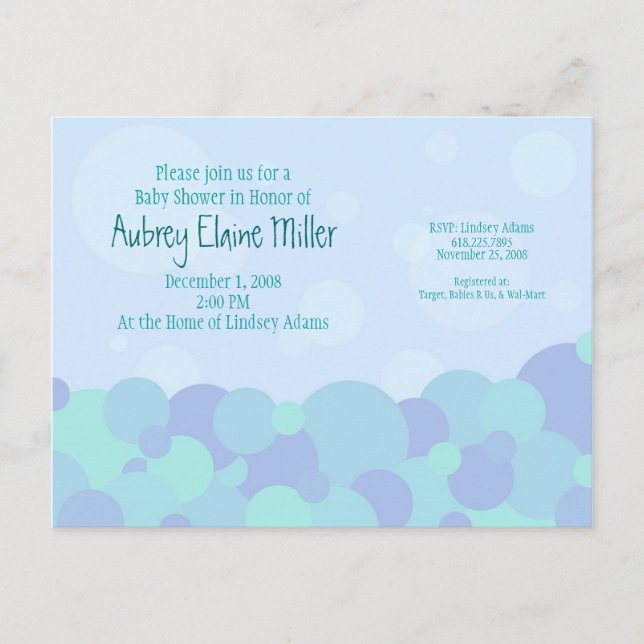 Carte Postale Invitation Baby shower bulles (Devant)