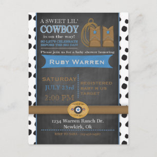 Carte Postale Invitation Baby shower Chalkboard Cowboy