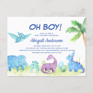 Carte postale Invitation Baby shower Cute Dinosaur