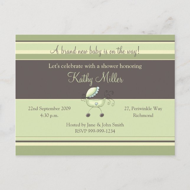 Carte Postale Invitation Baby shower de bandes (Devant)