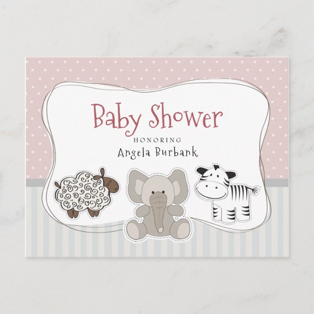 Carte Postale Invitation Baby shower de bébés animaux (Devant)
