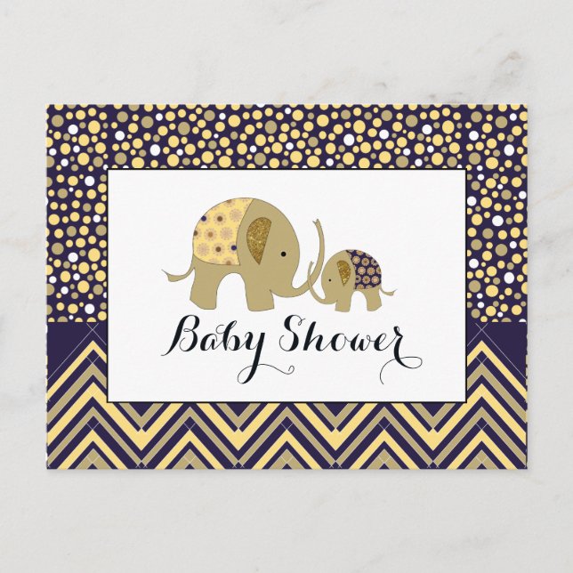 Carte Postale Invitation Baby shower de Bohemian Elephant & Chev (Devant)