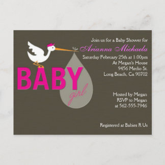 Carte Postale Invitation Baby shower de la cigogne pour bébé