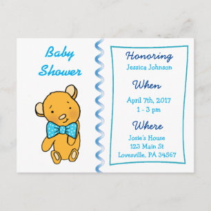 Carte Postale Invitation Baby shower de l'ours en peluche mignon