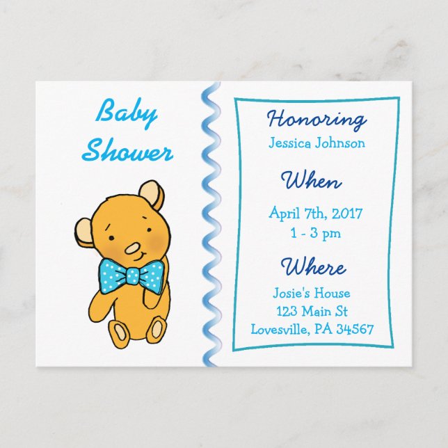Carte Postale Invitation Baby shower de l'ours en peluche mignon (Devant)