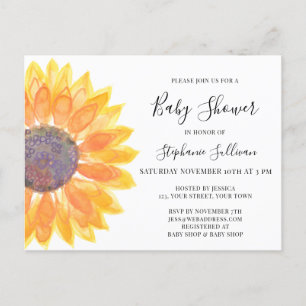 Carte postale Invitation Baby shower de tournesol