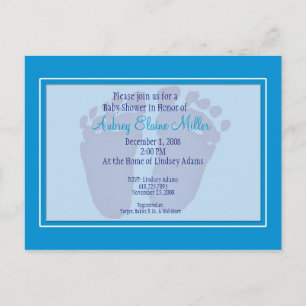 Carte Postale Invitation Baby shower d'empreinte bleue