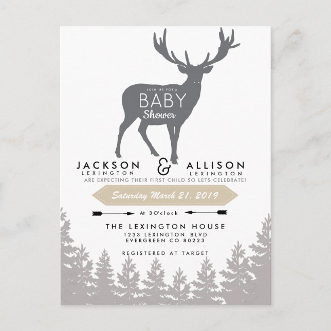 Carte Postale Invitation Baby shower d'évasion de Woodland (Devant)