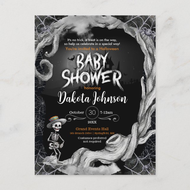 Carte Postale Invitation Baby shower d'Halloween noir (Devant)