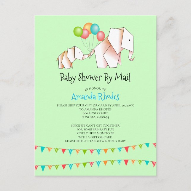 Carte Postale Invitation Baby shower Elephant Par Courrier (Devant)