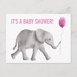 Carte postale Invitation Baby shower éléphant, ros