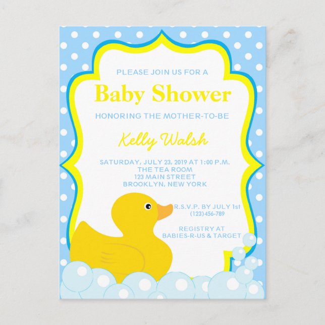Carte Postale Invitation Baby shower en caoutchouc (Devant)