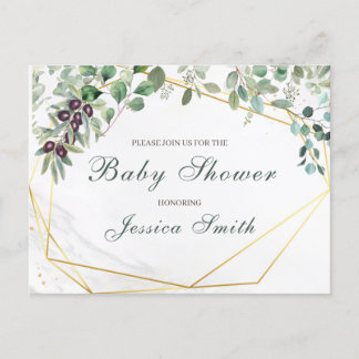 Carte postale Invitation Baby shower Eucalyptus