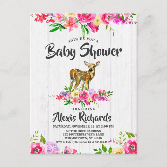 Carte Postale Invitation Baby shower Floral de l'aquarelle du ce (Devant)