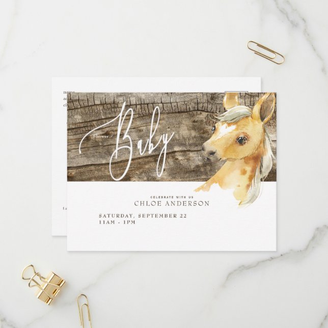 Carte postale Invitation Baby shower Fossé Rustiqu (Devant/Arrière en situation)