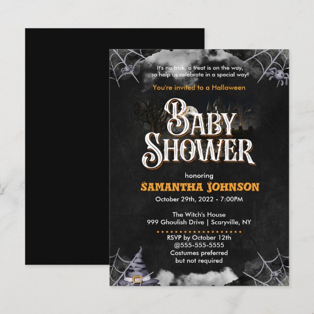Carte Postale Invitation Baby shower Halloween (Devant / Derrière)