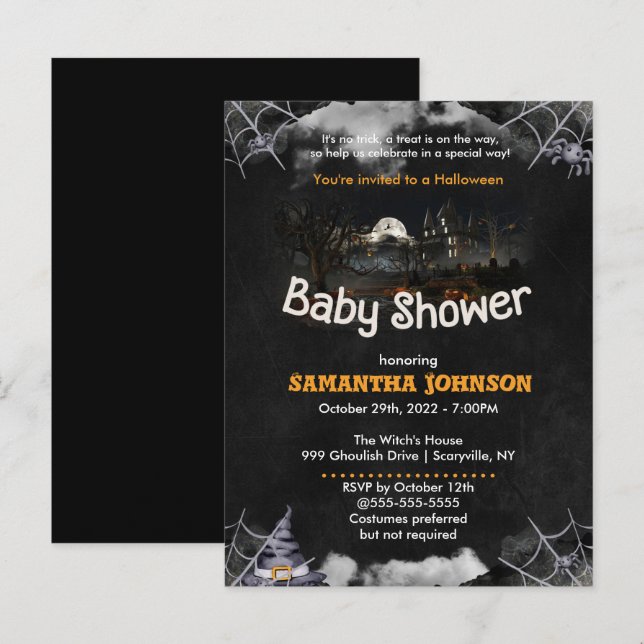 Carte Postale Invitation Baby shower Halloween (Devant / Derrière)