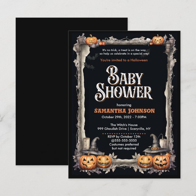 Carte Postale Invitation Baby shower Halloween (Devant / Derrière)