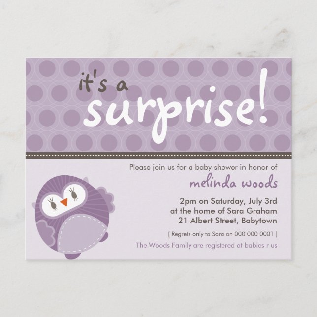 Carte Postale INVITATION baby shower :: hibou surprise 1 (Devant)