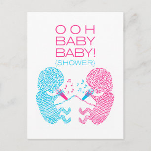 Carte Postale Invitation Baby shower jumeaux garçon et fille