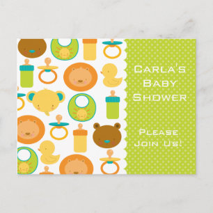 Carte postale Invitation Baby shower Lion & Teddy 
