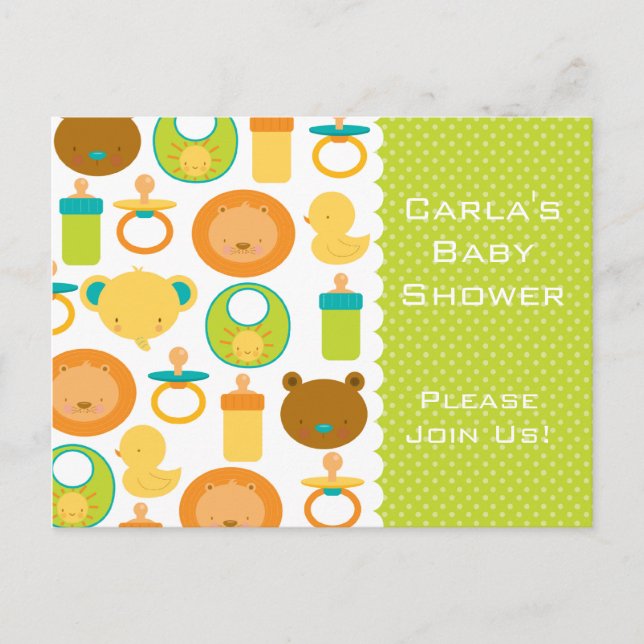 Carte postale Invitation Baby shower Lion & Teddy  (Devant)