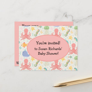Carte postale Invitation Baby shower Octopus sous