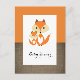 Carte Postale Invitation Baby shower Orange Fox Burlap