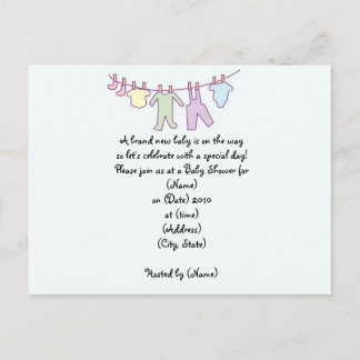 Carte Postale Invitation Baby shower personnalisée - Clothesline
