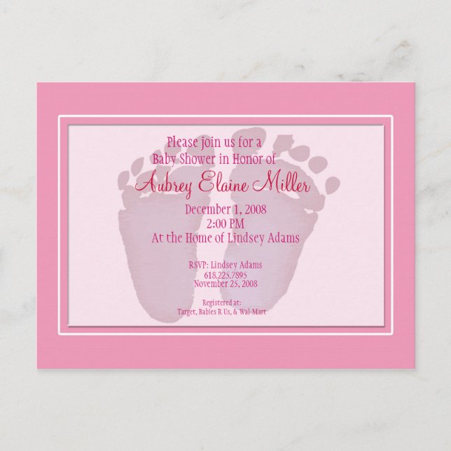 Carte Postale Invitation Baby shower Pink Footprint (Devant)