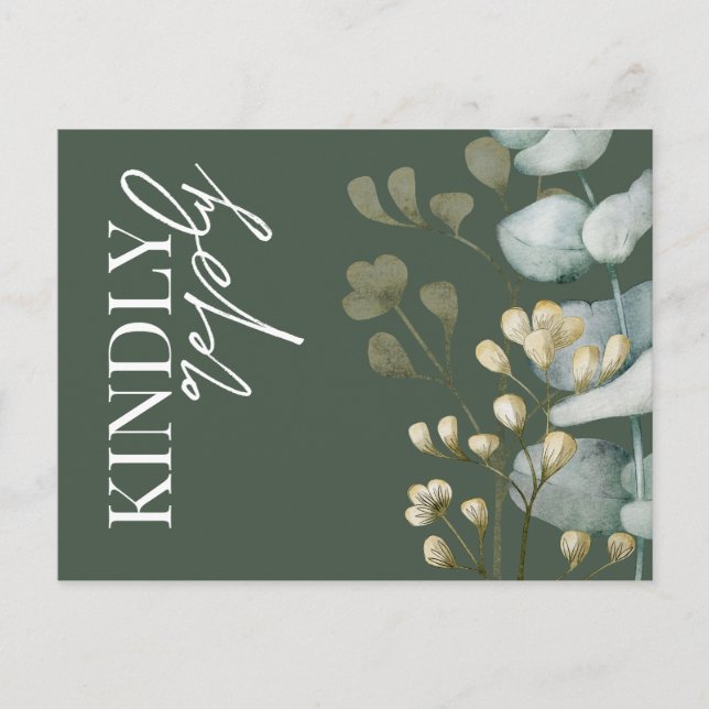 Carte Postale Invitation Boho Eucalyptus Dark Green & White RSVP (Devant)