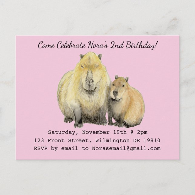 Carte Postale Invitation Capybara (Devant)