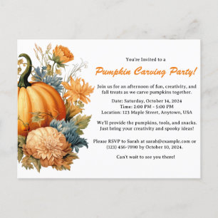 Carte postale Invitation Carving Citrouille vintag