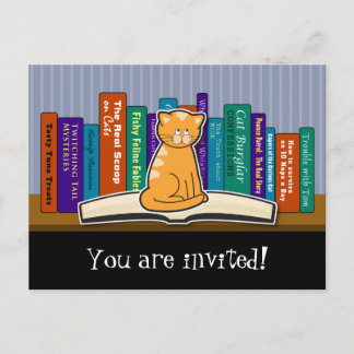 Carte postale Invitation Chat and Books