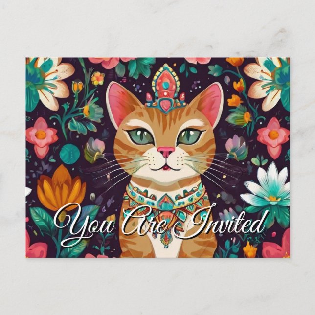 Carte postale Invitation Chat Bejeweled (Devant)