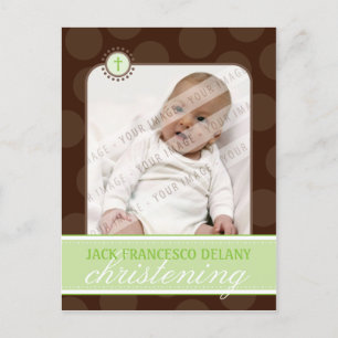 Carte Postale INVITATION CHRISTENING :: pois de polka - vert cit