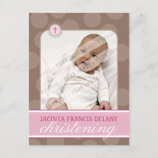Carte Postale INVITATION CHRISTENING :: pois polka - rose
