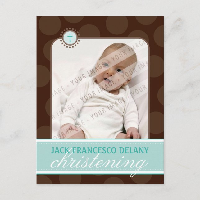 Carte Postale INVITATION CHRISTENING :: pois polka - vert jade (Devant)