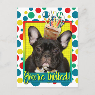 Carte Postale Invitation Cupcake - French Bulldog - Turquoise