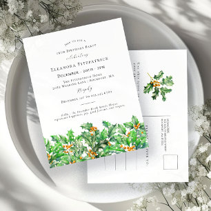Carte Postale Invitation d'anniversaire 19 ans avec houx de déce