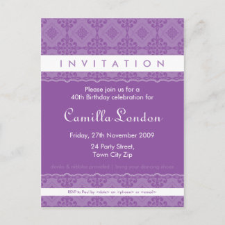 Carte Postale INVITATION D'ANNIVERSAIRE ADULTE :: L1 ornée