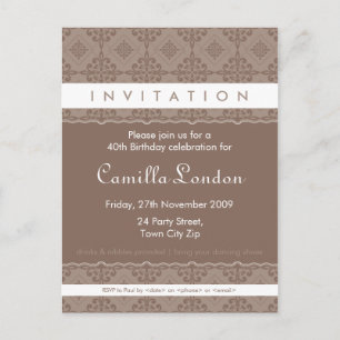 Carte Postale INVITATION D'ANNIVERSAIRE ADULTE :: P6 orné