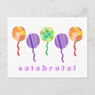 Carte Postale Invitation d'anniversaire avec ballon arc-en-ciel