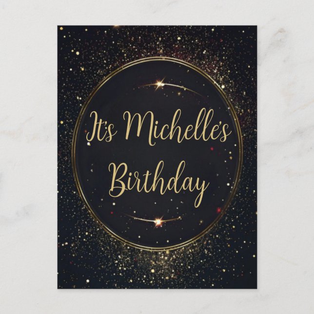 Carte Postale Invitation d'anniversaire Black & Faux Gold (Devant)