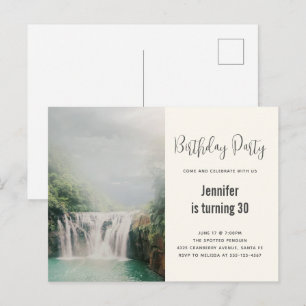 Carte Postale Invitation d'anniversaire Cascade par une forêt ve