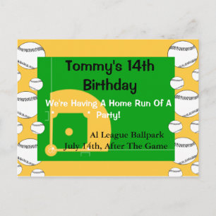 Carte Postale Invitation d'anniversaire de baseball